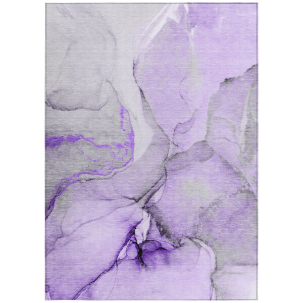 5' X 8' Purple and Ivory Abstract Washable Non Skid Indoor Outdoor Area Rug