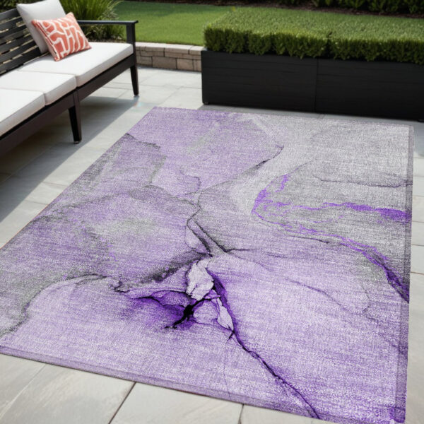 5' X 8' Purple and Ivory Abstract Washable Non Skid Indoor Outdoor Area Rug