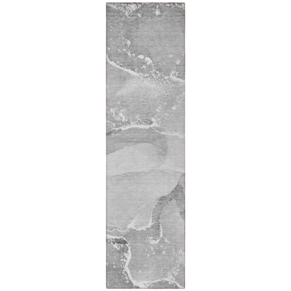 2' X 8' Gray Abstract Washable Indoor Outdoor Runner Rug