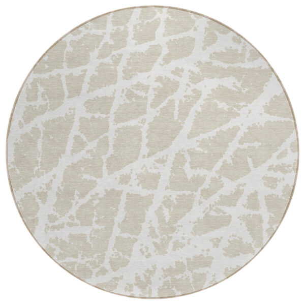 8' Round Beige and Ivory Round Abstract Washable Non Skid Indoor Outdoor Area Rug