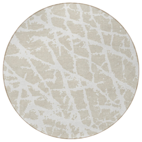 8' Round Beige and Ivory Round Abstract Washable Non Skid Indoor Outdoor Area Rug