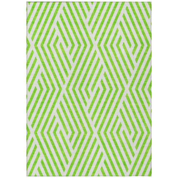 8' X 10' Lime Green and White Geometric Washable Non Skid Indoor Outdoor Area Rug
