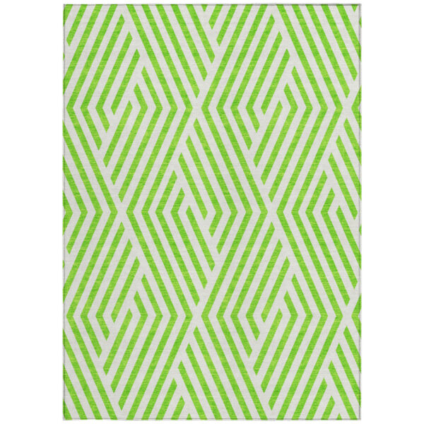 8' X 10' Lime Green and White Geometric Washable Non Skid Indoor Outdoor Area Rug