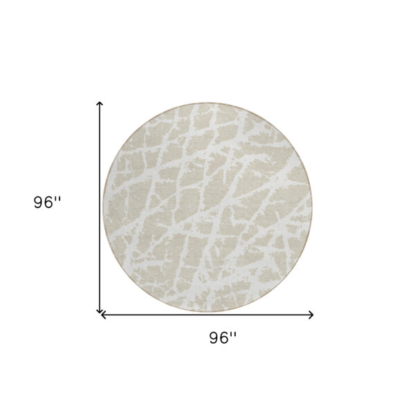 8' Round Beige and Ivory Round Abstract Washable Non Skid Indoor Outdoor Area Rug