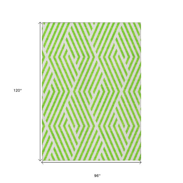 8' X 10' Lime Green and White Geometric Washable Non Skid Indoor Outdoor Area Rug