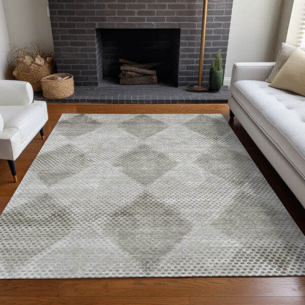 3' X 5' Gray Geometric Washable Non Skid Indoor Outdoor Area Rug