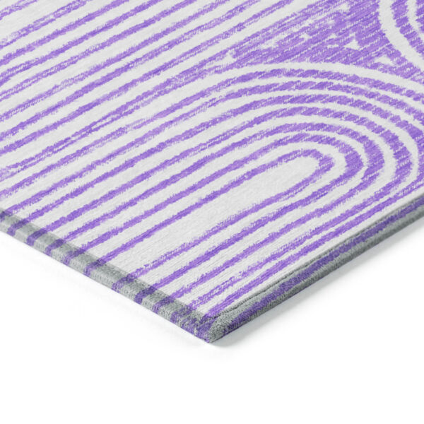 8' Round Purple and White Round Abstract Washable Non Skid Indoor Outdoor Area Rug