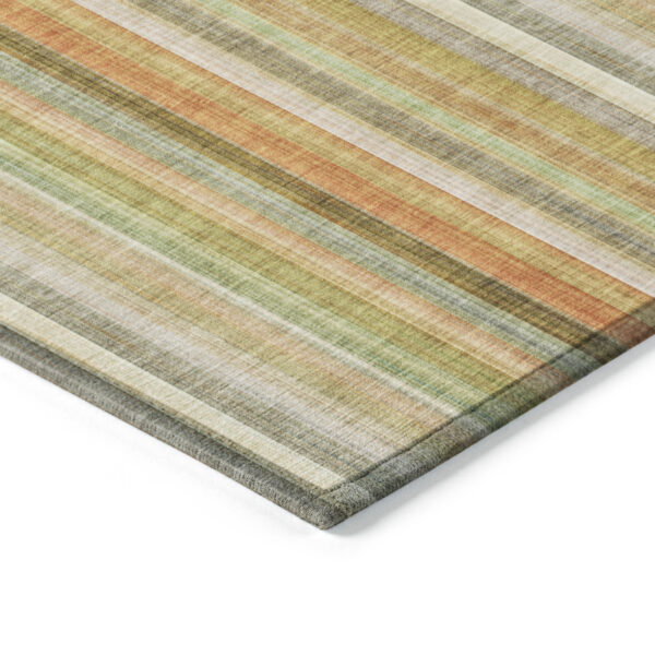 9' X 12' Tan Orange and Green Striped Washable Non Skid Indoor Outdoor Area Rug
