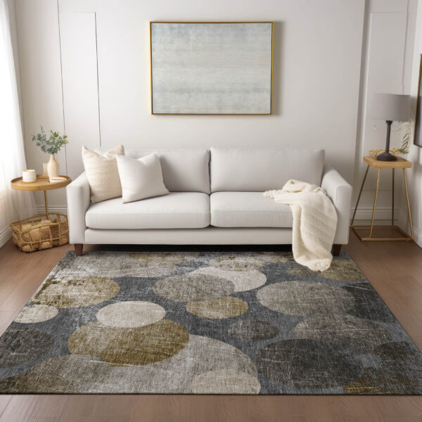 8' X 10' Brown Beige and Ivory Abstract Washable Non Skid Indoor Outdoor Area Rug