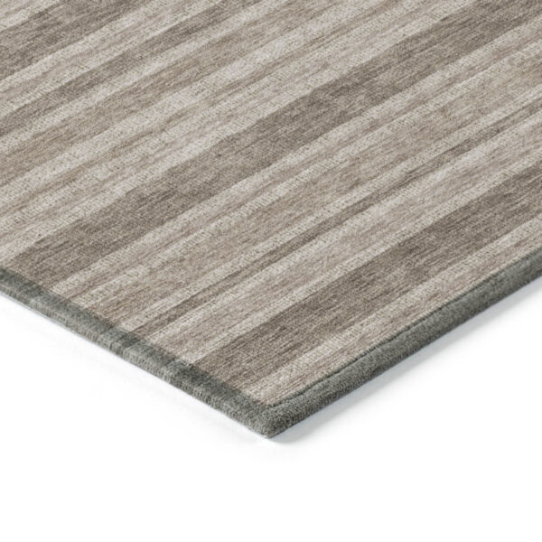 8' X 8' Taupe Round Striped Washable Indoor Outdoor Area Rug
