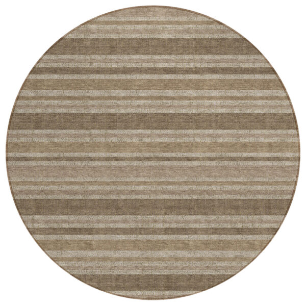 8' X 8' Taupe Round Striped Washable Indoor Outdoor Area Rug