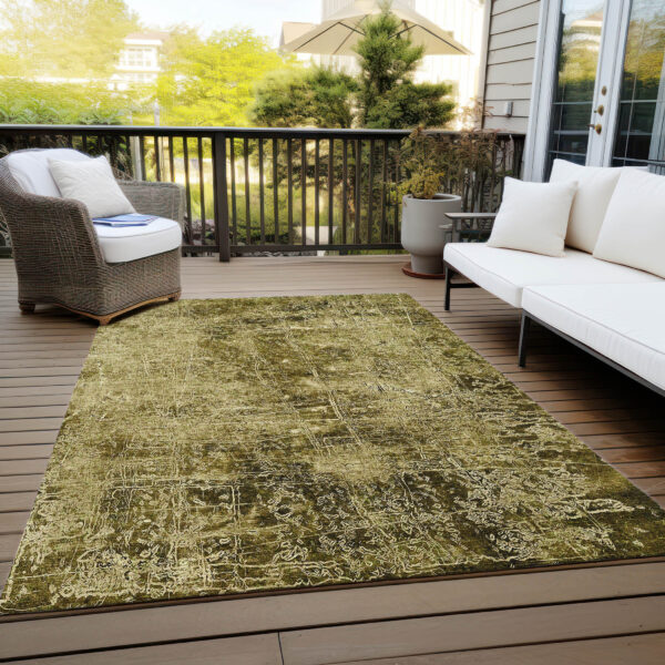 10' X 14' Green Abstract Washable Non Skid Indoor Outdoor Area Rug