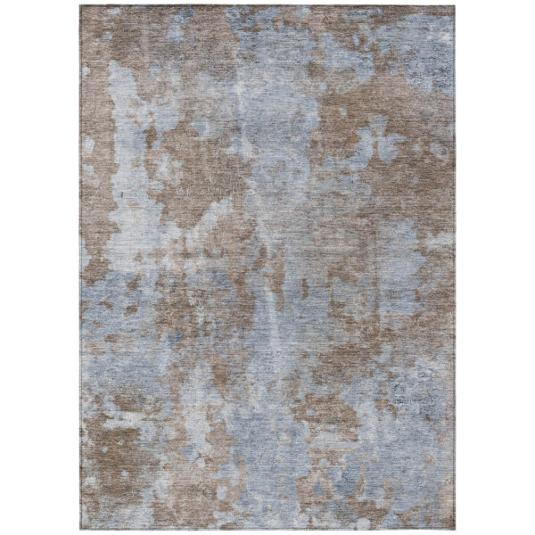 3' X 5' Mocha and Blue Abstract Washable Non Skid Indoor Outdoor Area Rug