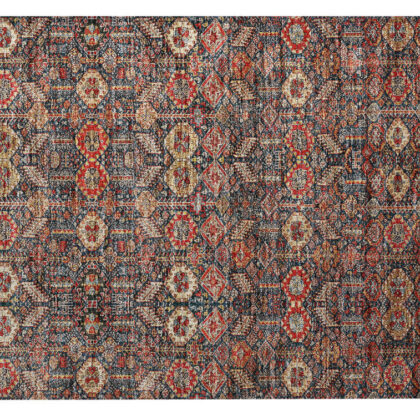 2' X 3' Red and Dark Blue Floral Washable Non Skid Indoor Outdoor Area Rug