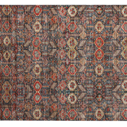 2' X 3' Red and Dark Blue Floral Washable Non Skid Indoor Outdoor Area Rug