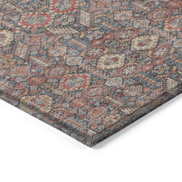 2' X 3' Red and Dark Blue Floral Washable Non Skid Indoor Outdoor Area Rug