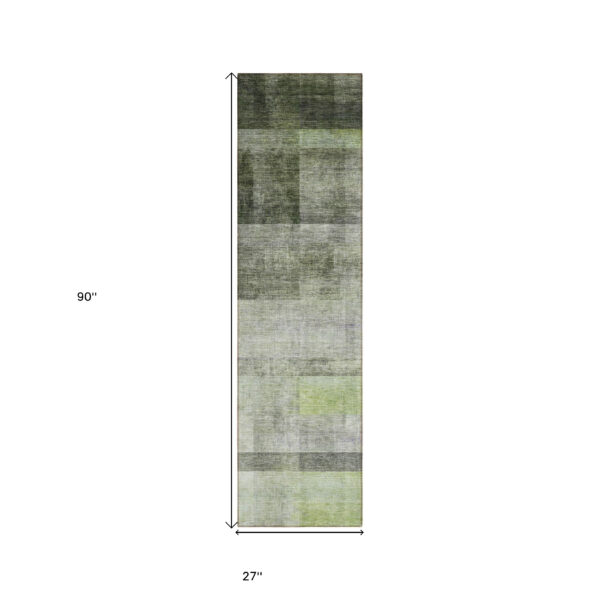 8' Runner Olive Green Ombre Washable Non Skid Indoor Outdoor Runner Rug