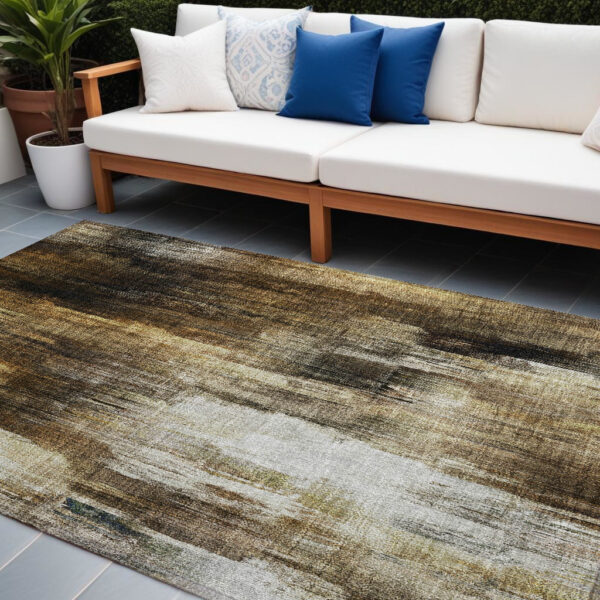 9' X 12' Chocolate Abstract Washable Non Skid Indoor Outdoor Area Rug