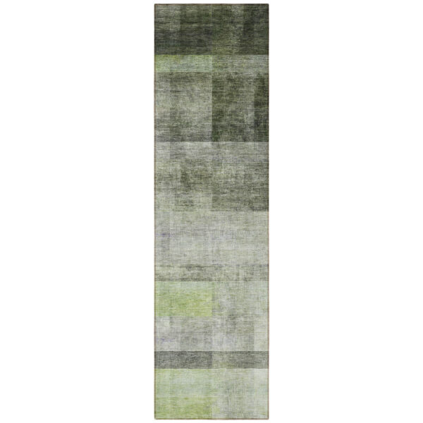 8' Runner Olive Green Ombre Washable Non Skid Indoor Outdoor Runner Rug