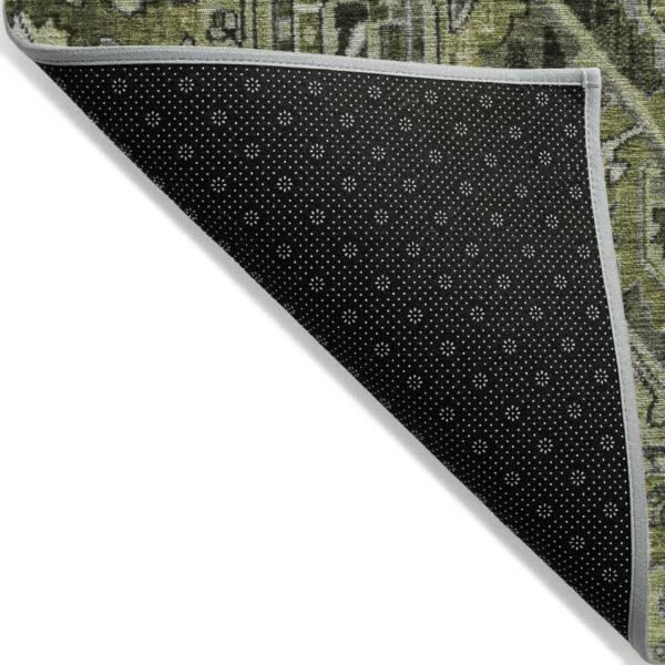 10' X 14' Olive Green and Dark Green Oriental Washable Non Skid Indoor Outdoor Area Rug