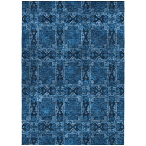 8' X 10' Navy and Gray Floral Medallion Washable Non Skid Indoor Outdoor Area Rug