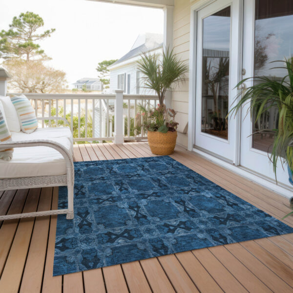 8' X 10' Navy and Gray Floral Medallion Washable Non Skid Indoor Outdoor Area Rug