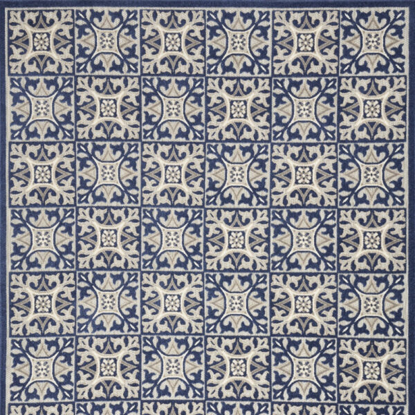 9' X 12' Blue Fleur De Lis Stain Resistant Non Skid Area Rug