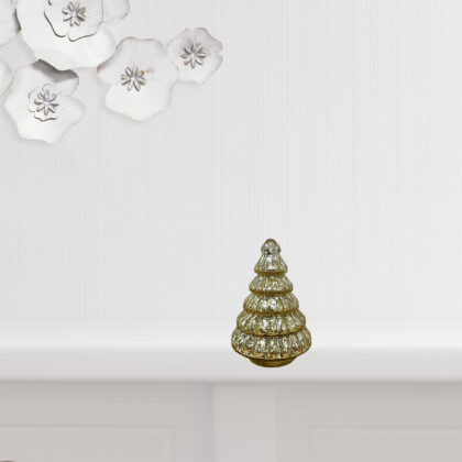7" Embossed Gold Glass Christmas Tree Sculpture