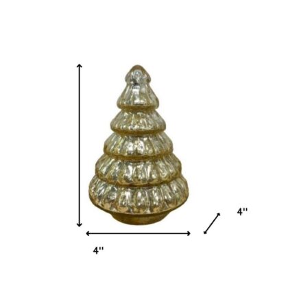 7" Embossed Gold Glass Christmas Tree Sculpture
