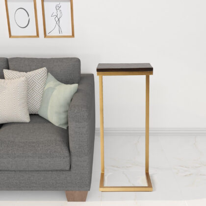 26" Gold Solid Wood Rectangular End Table