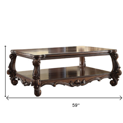 59" Brown Wood And Polyresin Coffee Table With Shelf