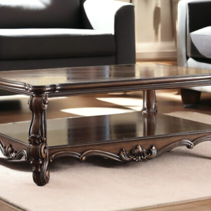 59" Brown Wood And Polyresin Coffee Table With Shelf