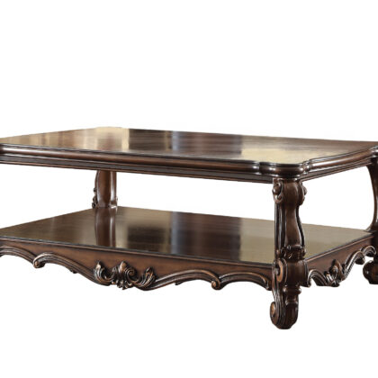 59" Brown Wood And Polyresin Coffee Table With Shelf