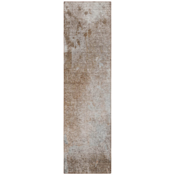 8' Brown And Off White Abstract Washable Indoor Outdoor Runner Rug