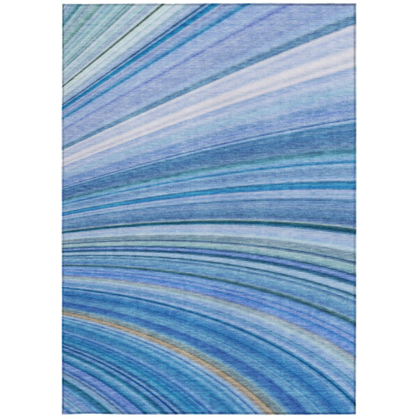 5' X 8' Denim Blue And Sky Blue Abstract Washable Indoor Outdoor Area Rug