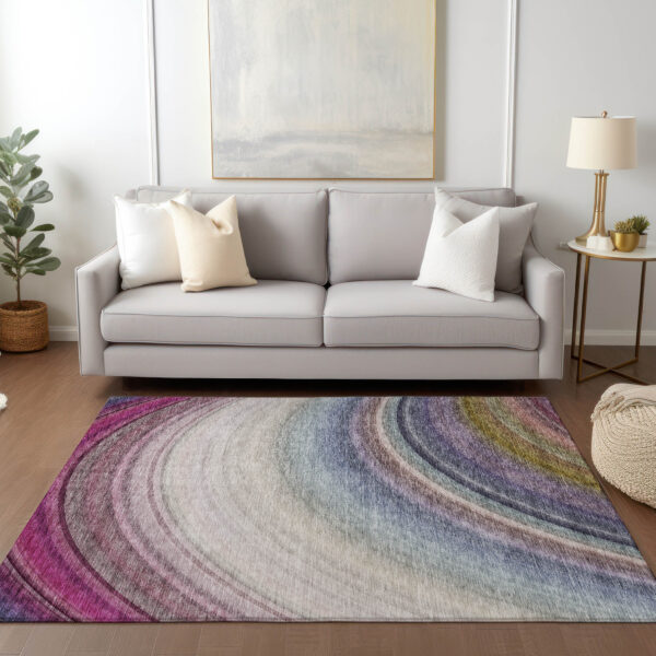 3' X 5' Beige Purple And Ivory Abstract Washable Indoor Outdoor Area Rug
