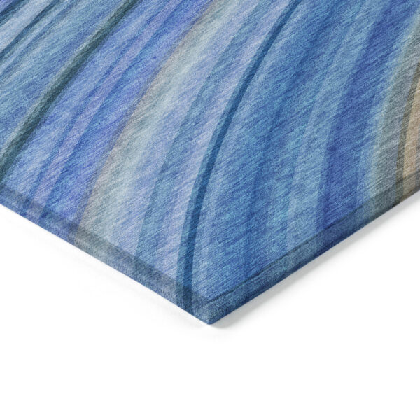 5' X 8' Denim Blue And Sky Blue Abstract Washable Indoor Outdoor Area Rug