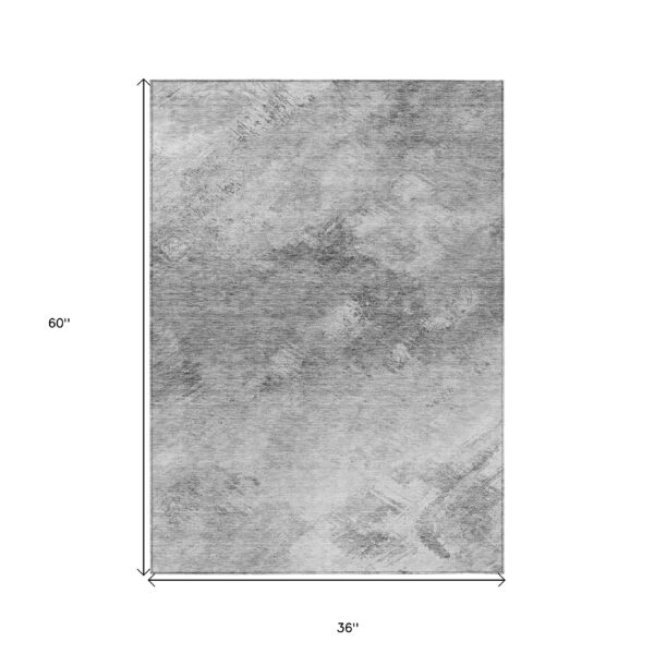 3' X 5' Silver Gray And Ivory Abstract Washable Indoor Outdoor Area Rug