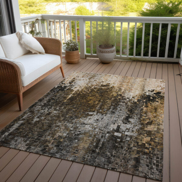 8' X 10' Brown And Copper Abstract Washable Indoor Outdoor Area Rug