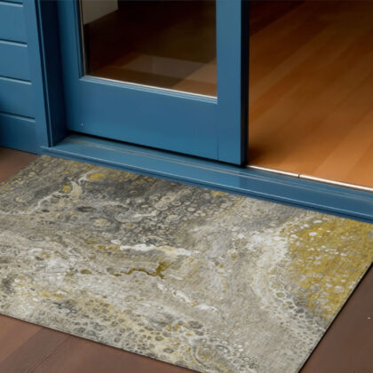 3' X 5' Taupe Brown And Beige Abstract Washable Indoor Outdoor Area Rug