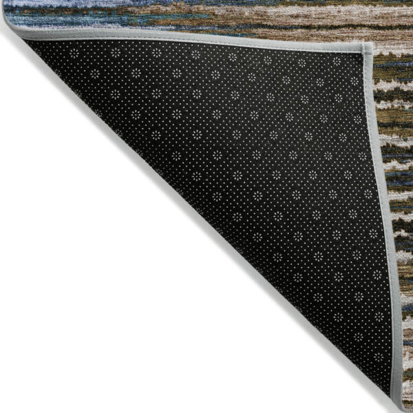 10' X 14' Blue Brown And Sky Blue Striped Washable Indoor Outdoor Area Rug