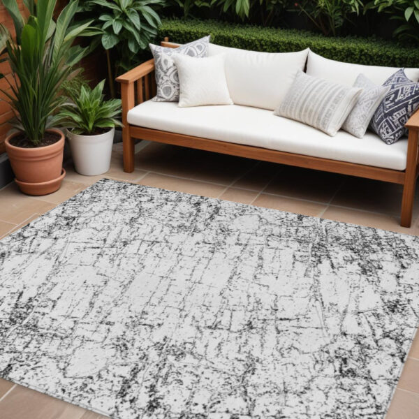 8' X 10' Black White And Gray Abstract Washable Indoor Outdoor Area Rug