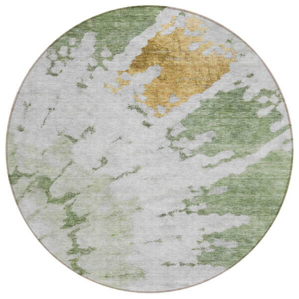 8' Artichoke Green And Olive Green Round Abstract Washable Indoor Outdoor Area Rug