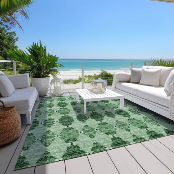 9' X 12' Emerald And Green Moroccan Washable Indoor Outdoor Area Rug