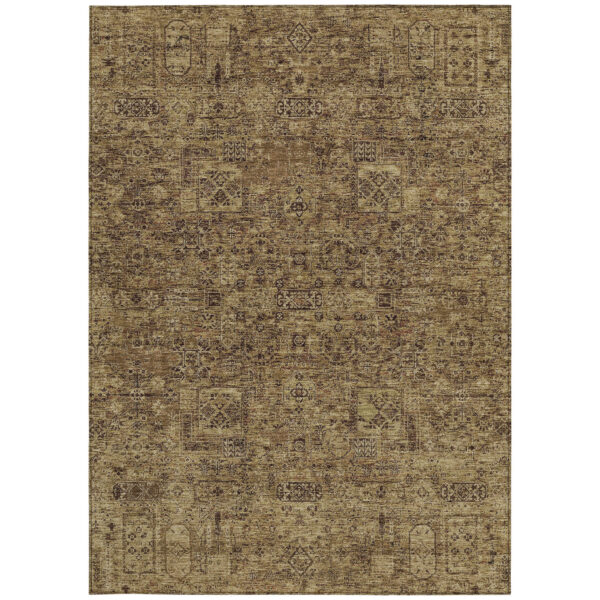 9' X 12' Brown And Taupe Floral Washable Indoor Outdoor Area Rug