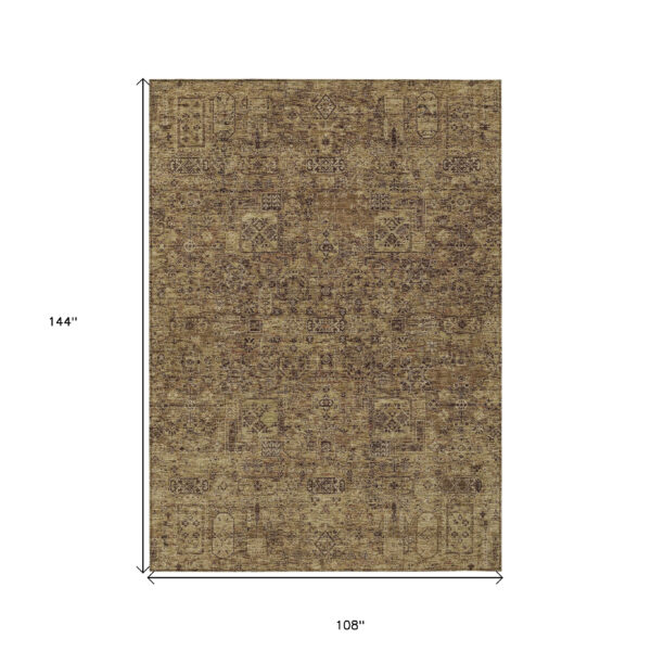 9' X 12' Brown And Taupe Floral Washable Indoor Outdoor Area Rug