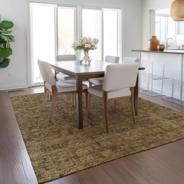 9' X 12' Brown And Taupe Floral Washable Indoor Outdoor Area Rug