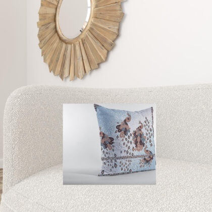 18” Blue Brown Boho Bird Zippered Suede Throw Pillow