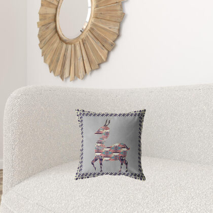 16" Purple Cream Boho Deer Zippered Suede Throw Pillow
