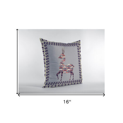 16" Purple Cream Boho Deer Zippered Suede Throw Pillow